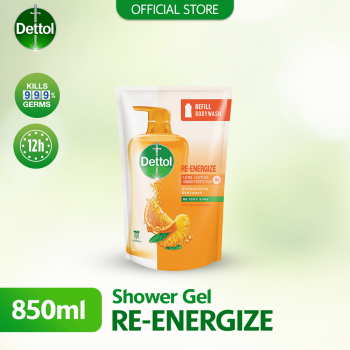 Dettol Shower Gel/Antibacterial Body Wash 850ml Refill Pouch Re-energize